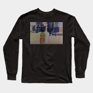 Purple Abstract Boats in Harbour Long Sleeve T-Shirt